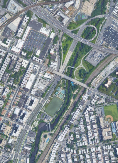 The interchange between the Cross-Bronx Expressway and Sheridan Boulevard in 2021