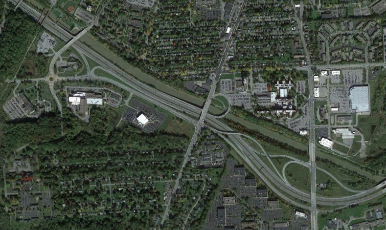 The interchange with NY 15 and NY 15A in 2021