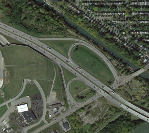 The interchange with NY 383 in 2013