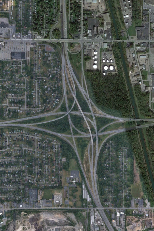 The interchange with I-490 and NY 31 in 2022