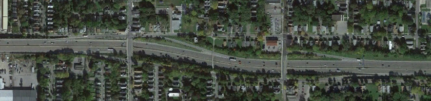 The Ames Street and Child Street interchange in 2021